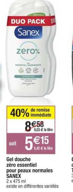 gel douche zéro essentiel pour peaux normales sanex
