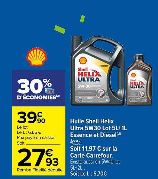 huile shell helix ultra 5w30 essence et diesel