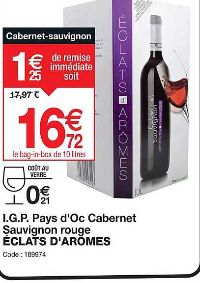 i.g.p. pays d'oc cabernet sauvignon rouge éclats d'arômes