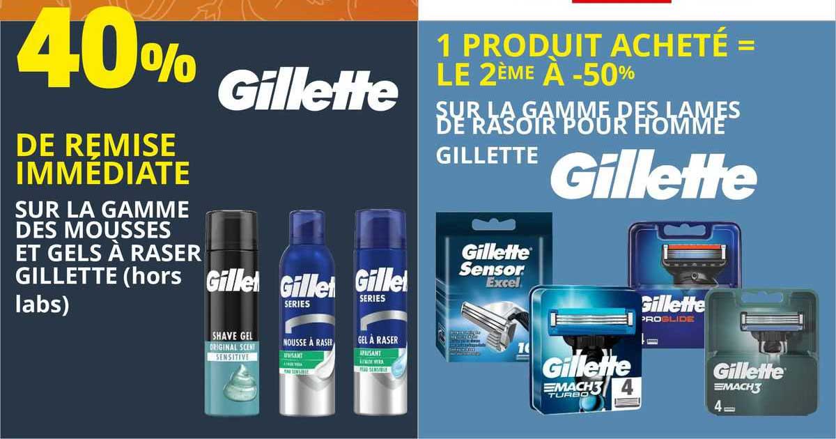 la gamme des mousses et gels à raser gillette, la gamme des lames de rasoir pour homme gillette