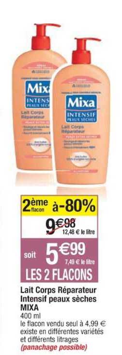 lait corps réparateur intensif peaux sèches mixa