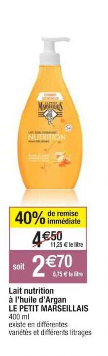lait nutrition à l'huile d'argan le petit marseillais