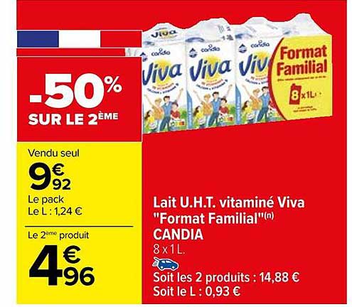 lait u.h.t. vitaminé viva "format familial" candia