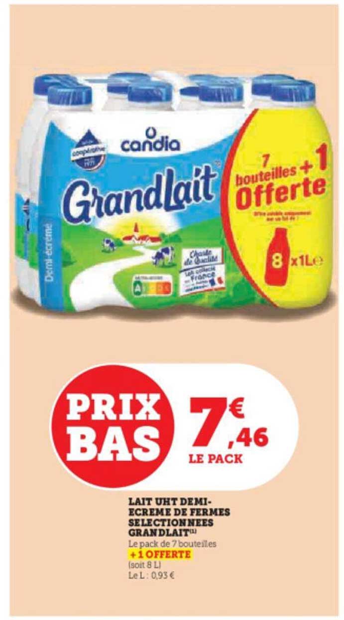 lait uht demi-écrémé de fermes sélectionnées grand lait