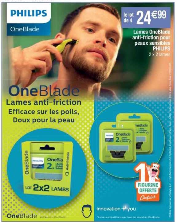 lames oneblade anti-friction pour peaux sensibles philips
