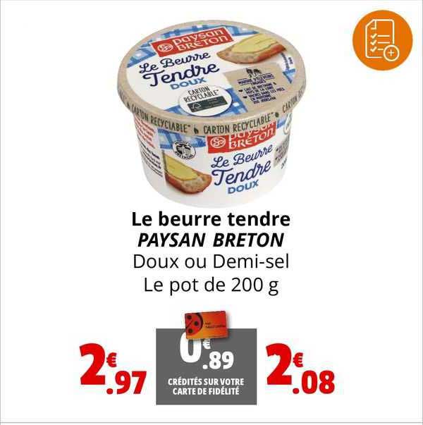 le beurre tendre paysan breton doux de demi-sel