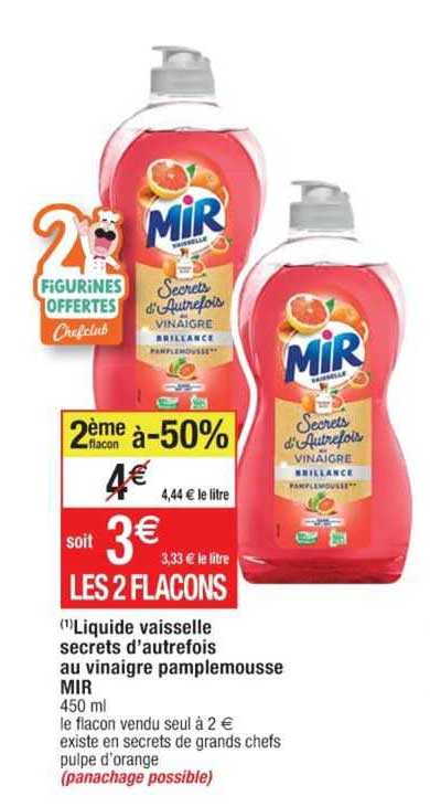 liquide vaisselle - secrets d'autrefois au vinaigre pamplemousse mir