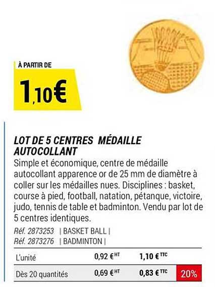 lot de 5 centres médaillé autocollant