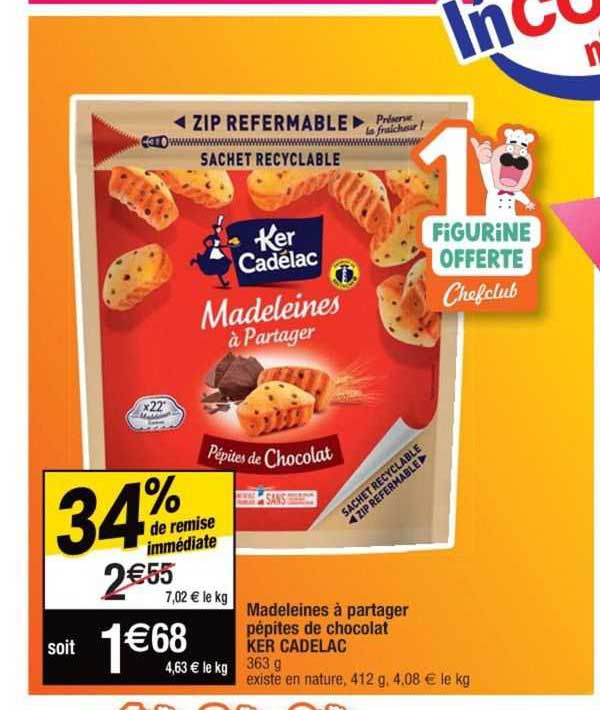 madeleines à partager pépites de chocolat ker cadelac 34% de remise immédiate