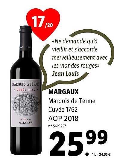 Margaux Marquis De Terme Cuvée 1762 Aop 2018
