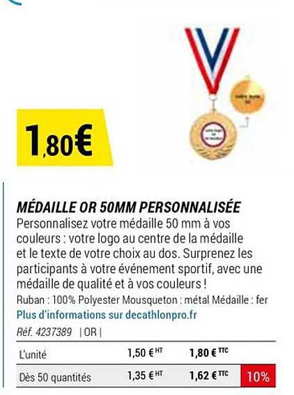 médaille or 50mm personnalisée
