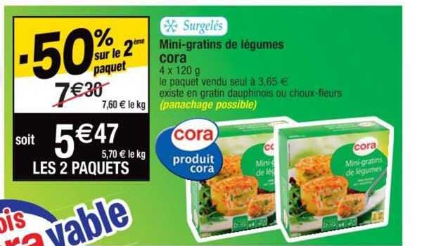mini-gratins de légumes cora -50% sur le 2ème paquet