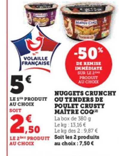 nuggets crunchy ou tenders de poulet crusty maître coq