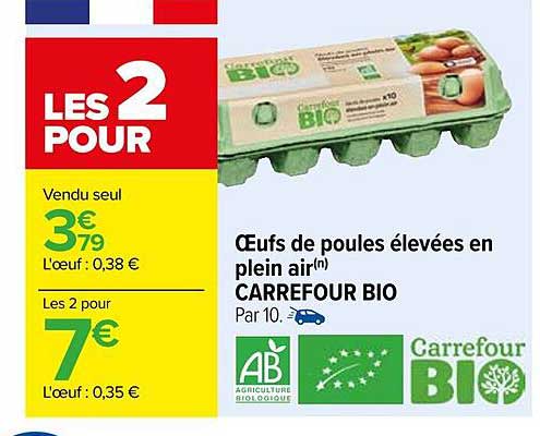 œufs de poules élevées en plein air carrefour bio