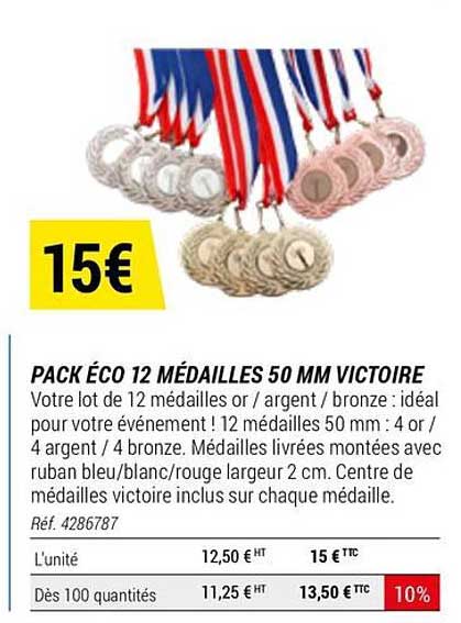 pack éco 12 médailles 50 mm victoire