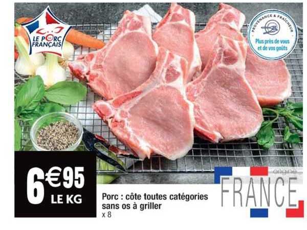 porc: côtes toutes catégories sans os à griller