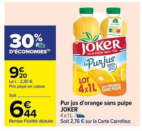 Pur Jus D'orange Sans Pulpe Joker
