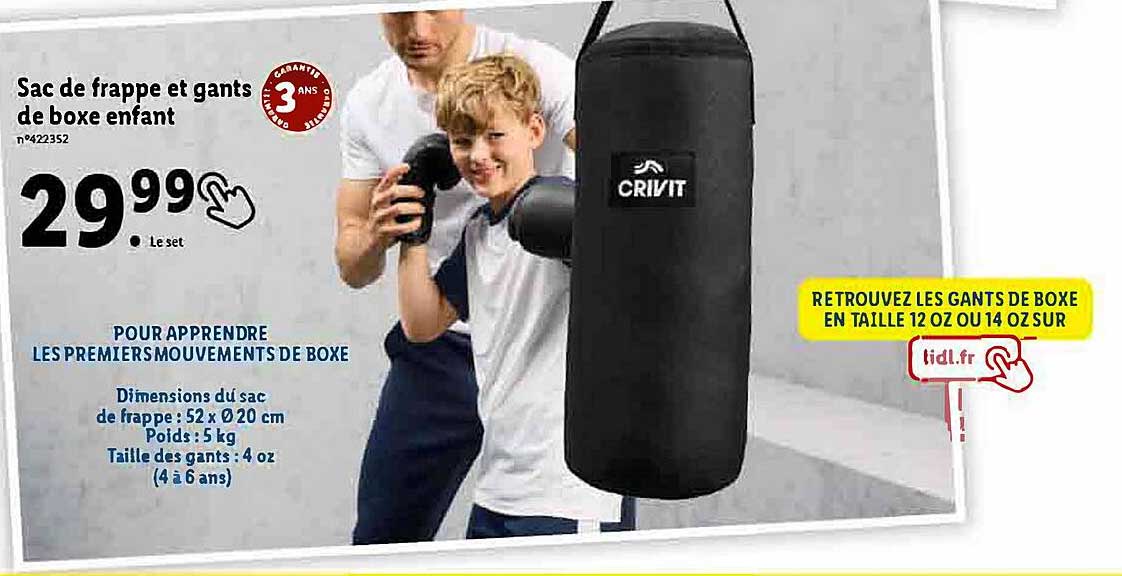 sac de frappe et gants de boxe enfant crivit