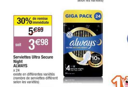 serviettes ultra secure night always