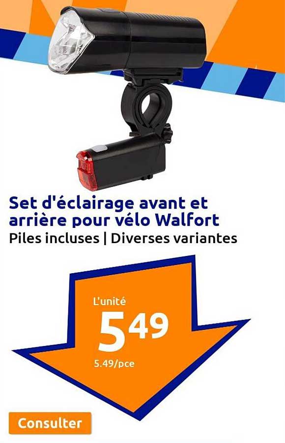 set d'éclairage avant et arrière pour vélo walfort