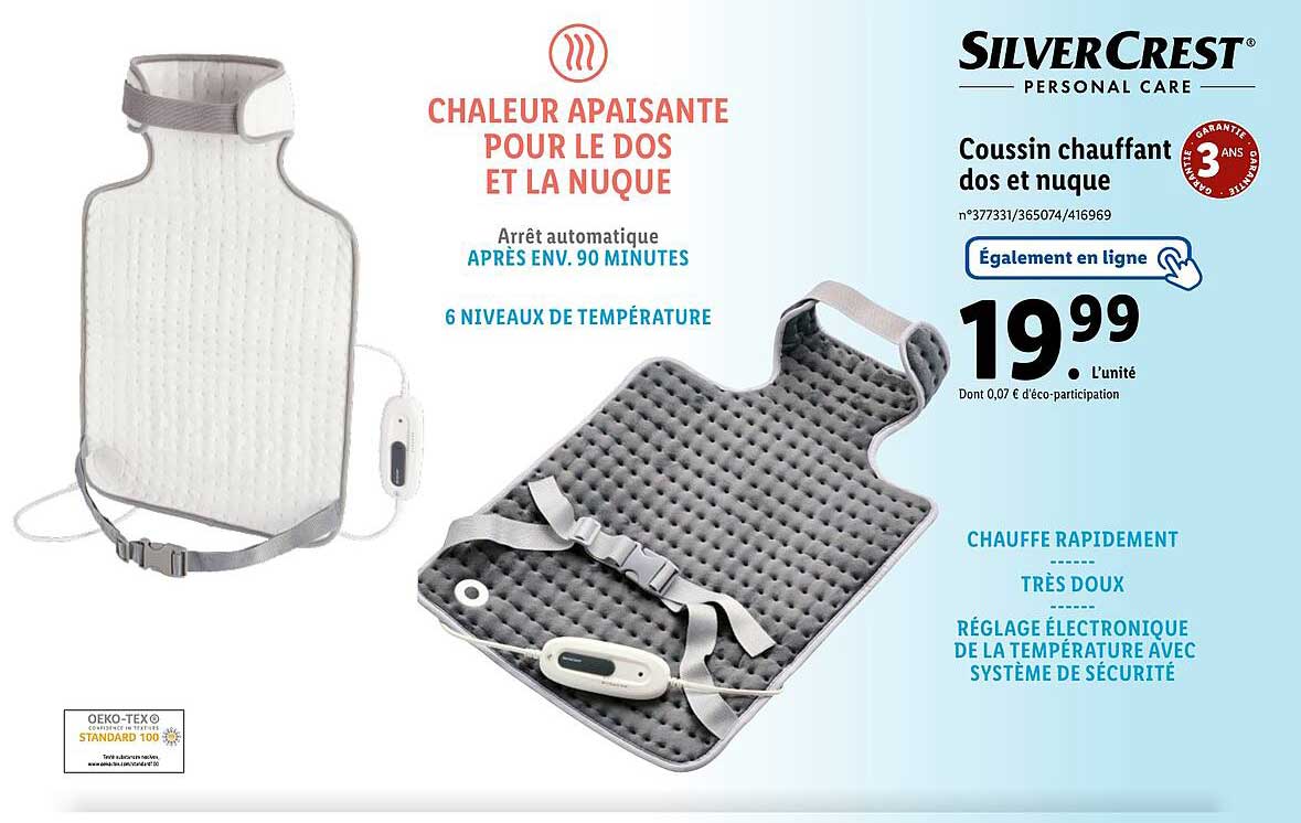 silvercrest coussin chauffant dos et nuque