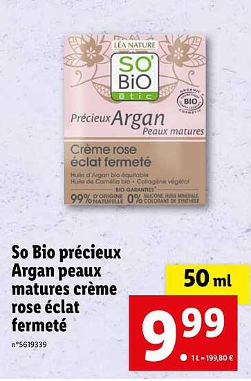 so bio précieux argan peaux matures crème rose éclat fermeté