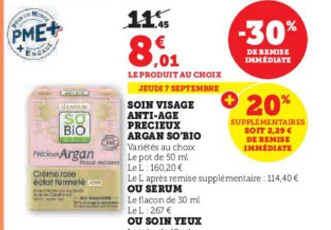 Soin Visage Anti-âge Précieux Argan So'bio Ou Sérum Ou Soin Yeux