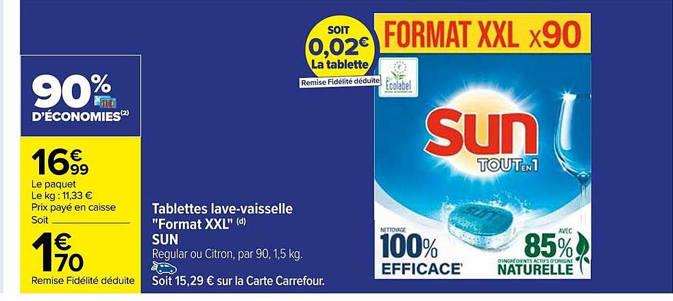 tablettes lave-vaisselle format XXL sun