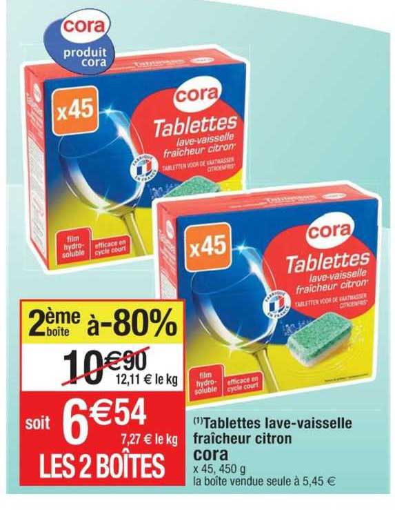 tablettes lave-vaisselle fraîcheur citron cora