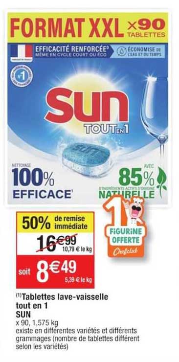 tablettes lave-vaisselle tout en 1 sun