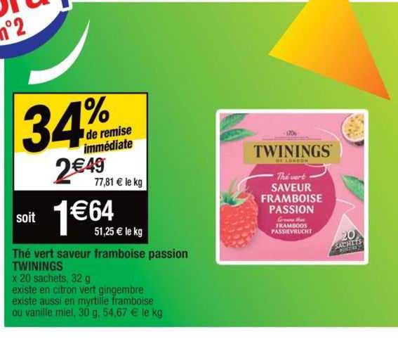 Thé Vert Saveur Framboise Passion Twinings 34% De Remise Immédiate