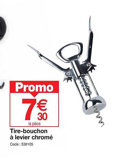 tire-bouchon à levier chromé