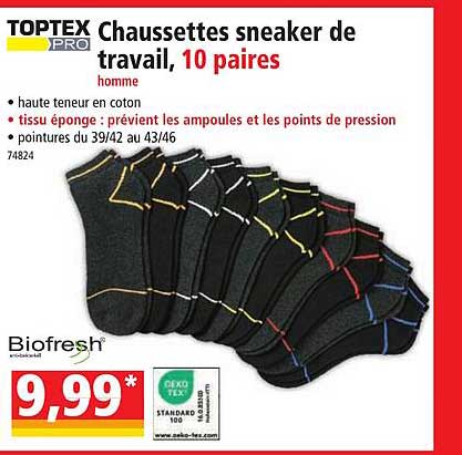 toptex pro chaussettes sneaker de travail