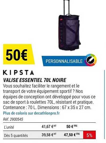 valise essentiel 70l noire kipsta