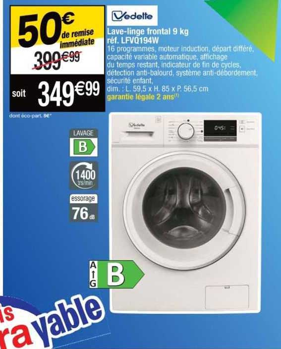 vedette lave-linge frontal 9 kg