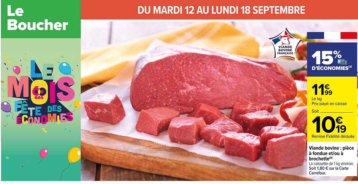 viande bovine : pièce à fondue et/ou à brochette