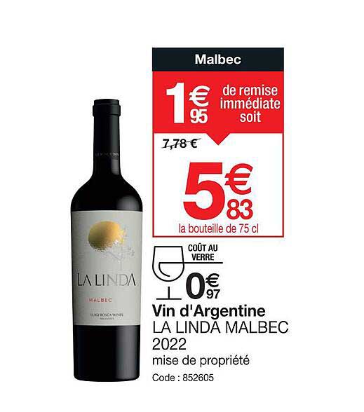 vin d'argentine la linda malbec 2022