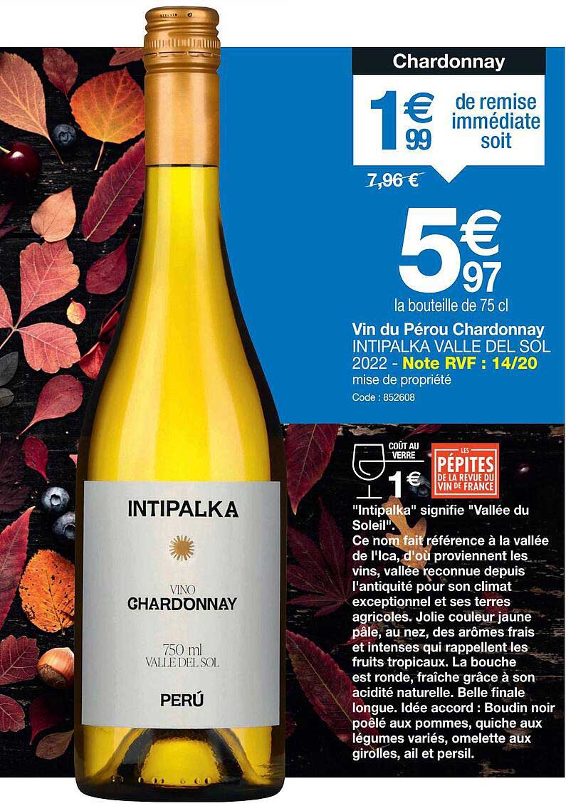 vin de pérou chardonnay intipalka valle del sol 2022