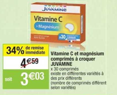 vitamine c et magnésium comprimés à croquer juvamine