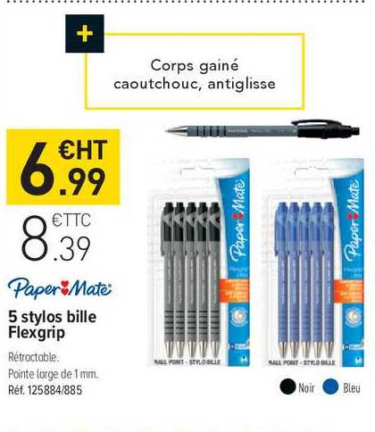 5 Stylos Bille Flexgrip Paper Mate