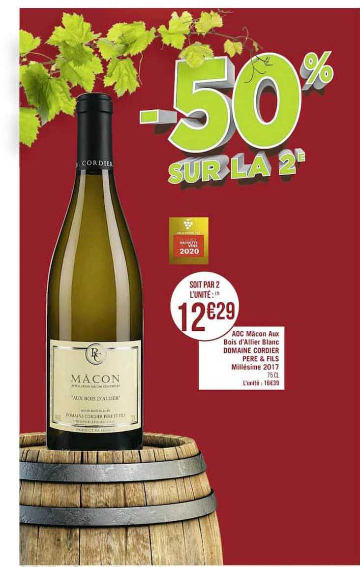 aoc macon aux bois d'allier blanc domaine cordier père & fils millésime 2017