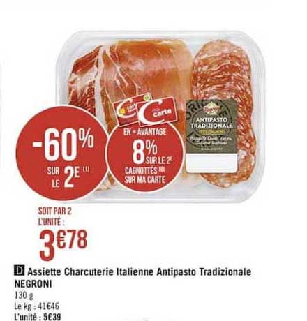 Assiette Charcuterie Italienne Antipasto Tradizionale Negroni -60% Sur Le 2e