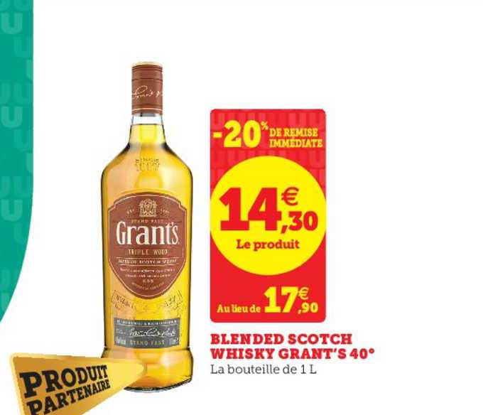 blended scotch whiksy grant's 40° -20% remise immédiate