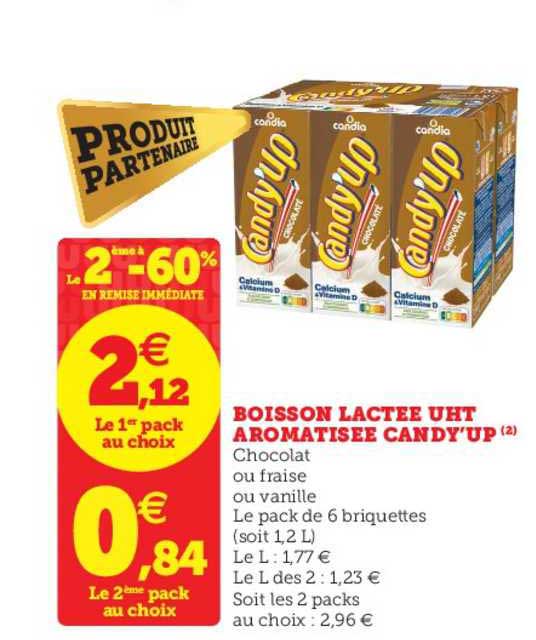 boisson lactée uht aromatisé candy'up le 2ème à -60% en remise immédiate