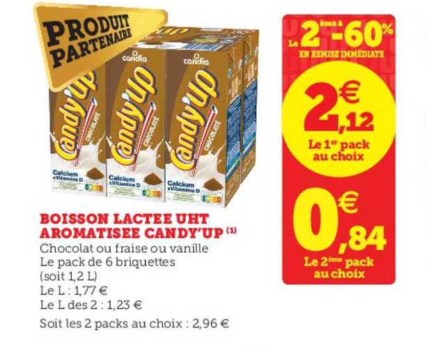 boisson lactée uht aromatisée candy'up le 2ème à -60% en remise immédiate