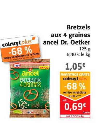 bretzels aux 4 graines ancel dr. oetker -68% remise immédiate sur le 2ème