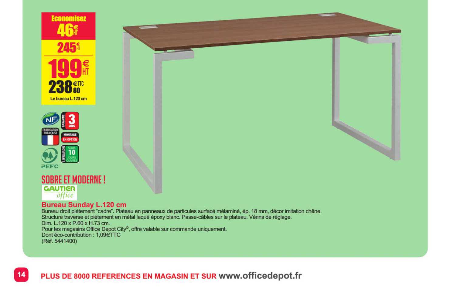 bureau sunday l. 120 cm gautier office