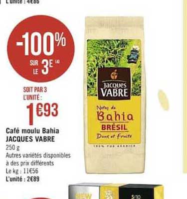 café moulu bahia jacques vabre -100% sur le 3e