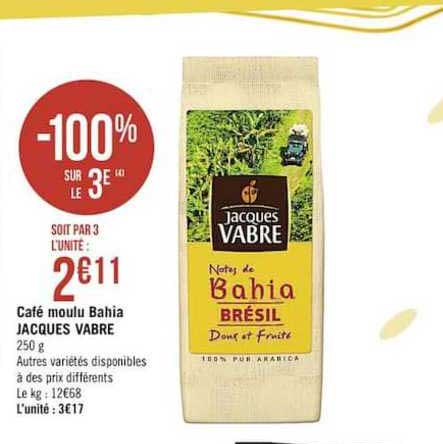 café moulu bahia jacques vabre -100% sur le 3e