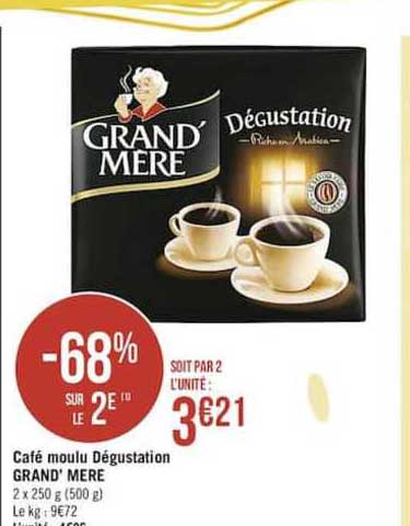 café moulu dégustation grand' mère -68% sur le 2e